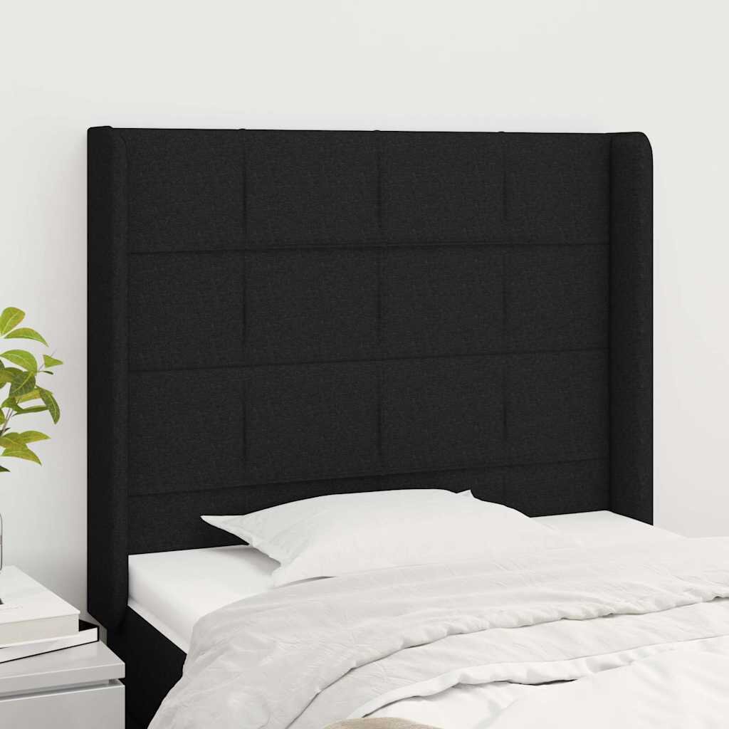 vidaXL Горна табла за легло с уши черна 103x16x118/128 см плат