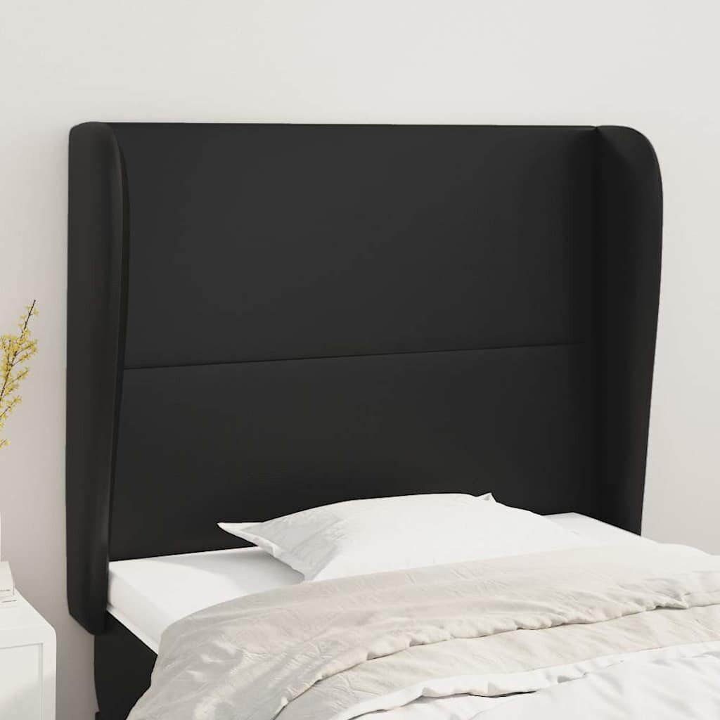 vidaXL Горна табла за легло с уши черна 103x23x118/128 см еко кожа