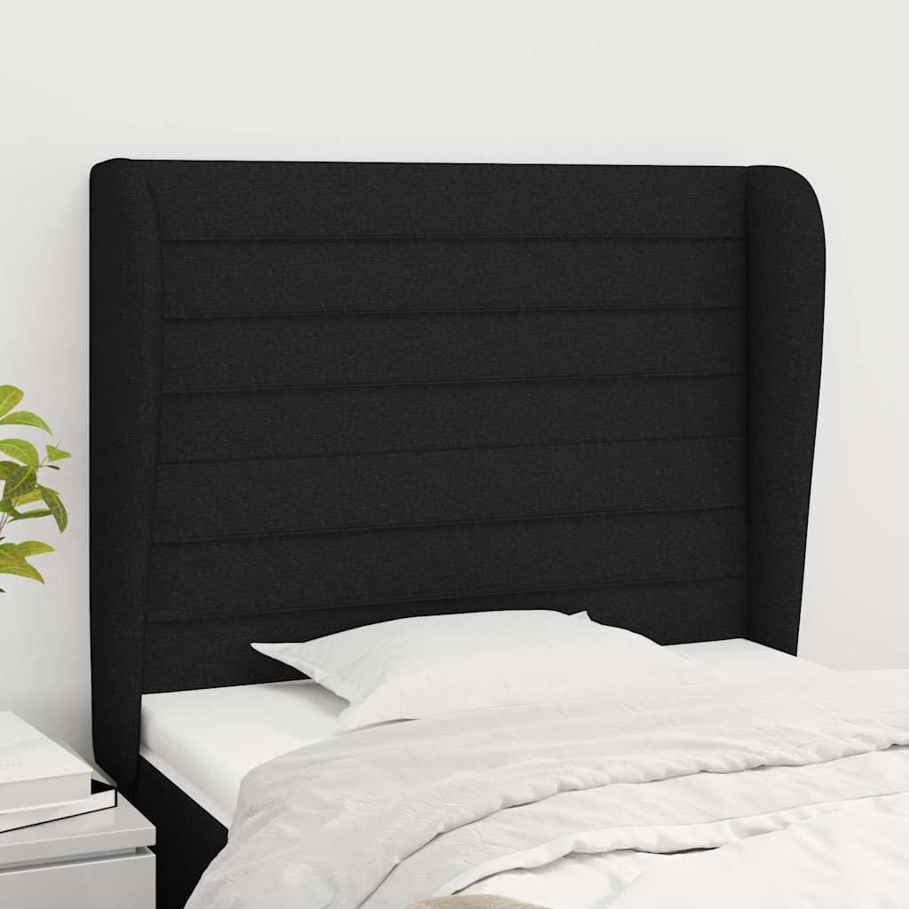 vidaXL Горна табла за легло с уши черна 103x23x118/128 см плат