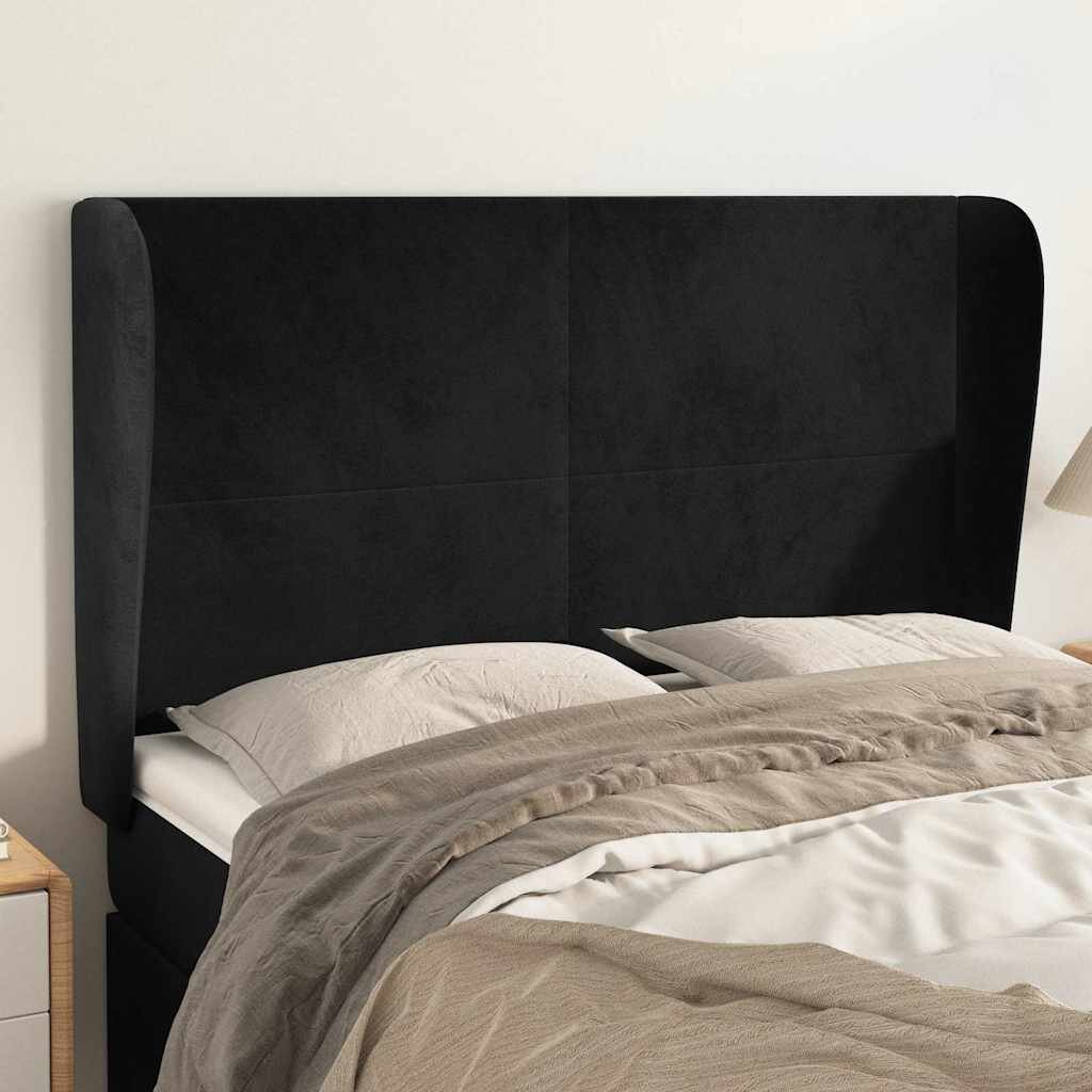 vidaXL Горна табла за легло с уши черна 147 x 23 x 118/128 см кадифе