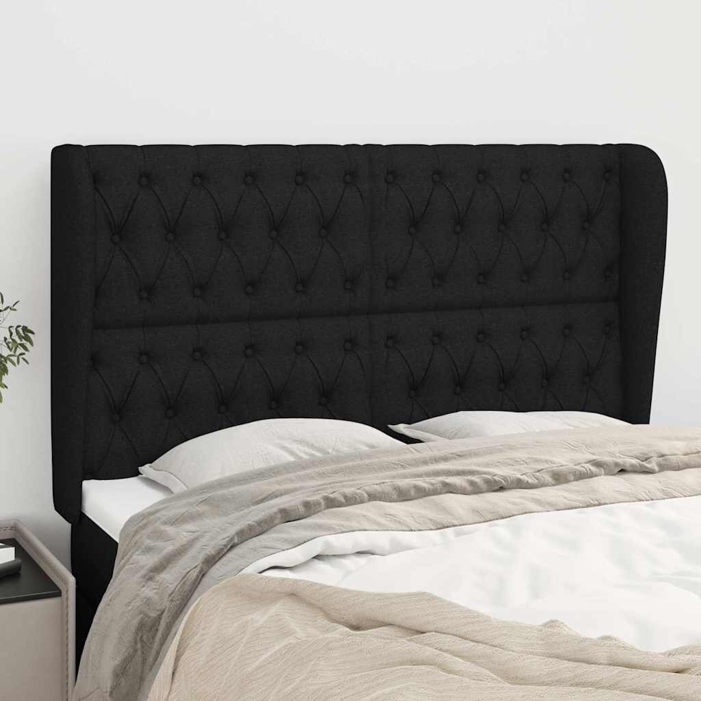 vidaXL Горна табла за легло с уши черна 147 x 23 x 118/128 см плат