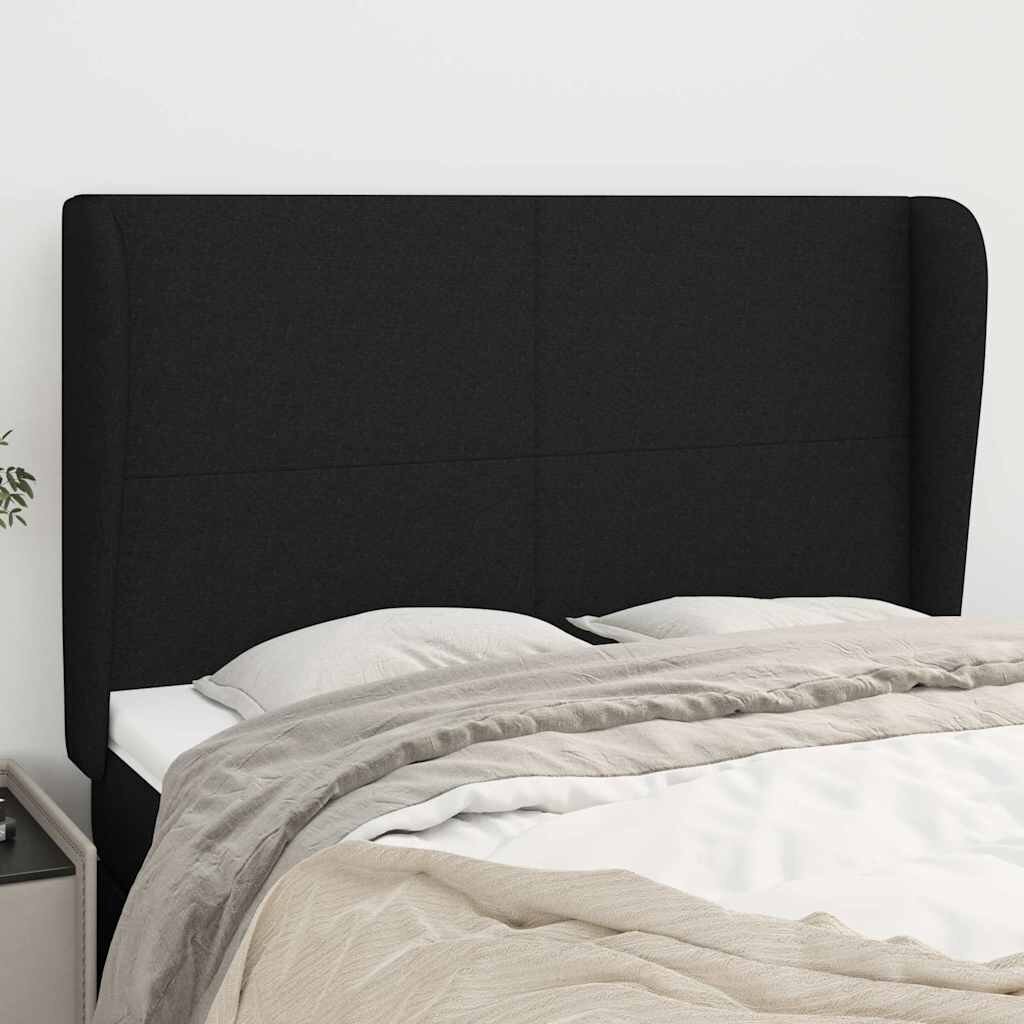 vidaXL Горна табла за легло с уши черна 147 x 23 x 118/128 см плат