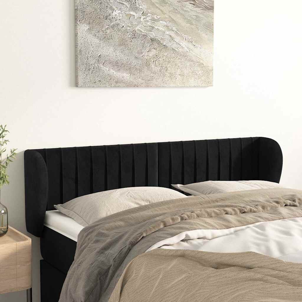 vidaXL Горна табла за легло с уши черна 147x23x78/88 см кадифе