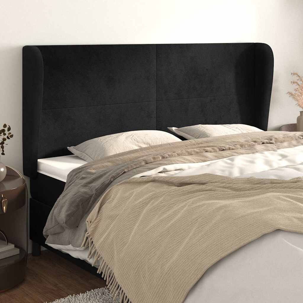 vidaXL Горна табла за легло с уши черна 183x23x118/128 см кадифе