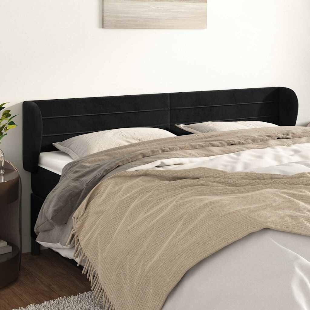 vidaXL Горна табла за легло с уши черна 183x23x78/88 см кадифе