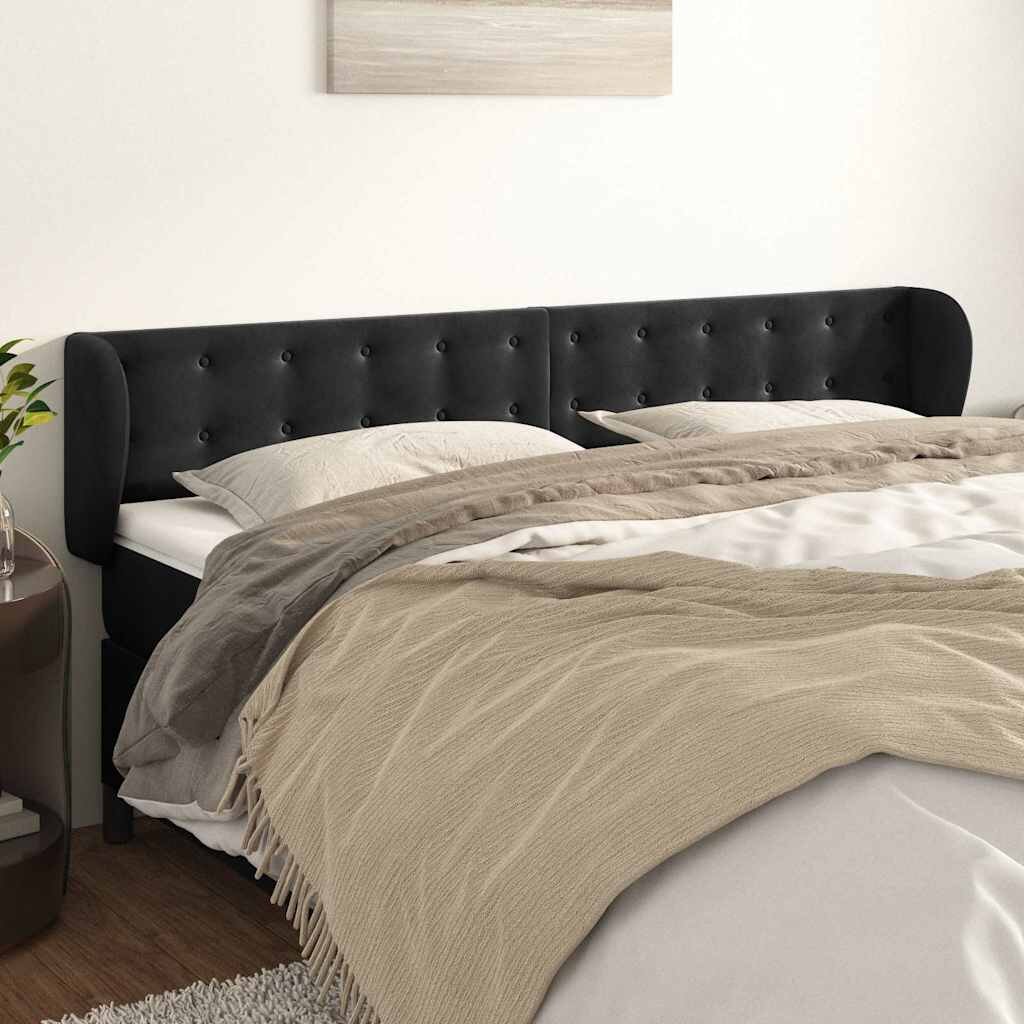 vidaXL Горна табла за легло с уши черна 183x23x78/88 см кадифе