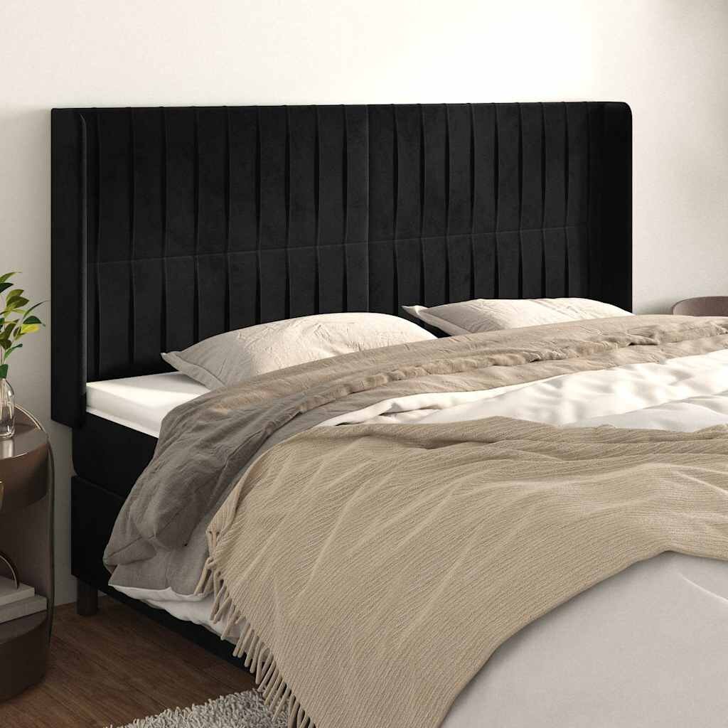 vidaXL Горна табла за легло с уши черна 203x16x118/128 см кадифе