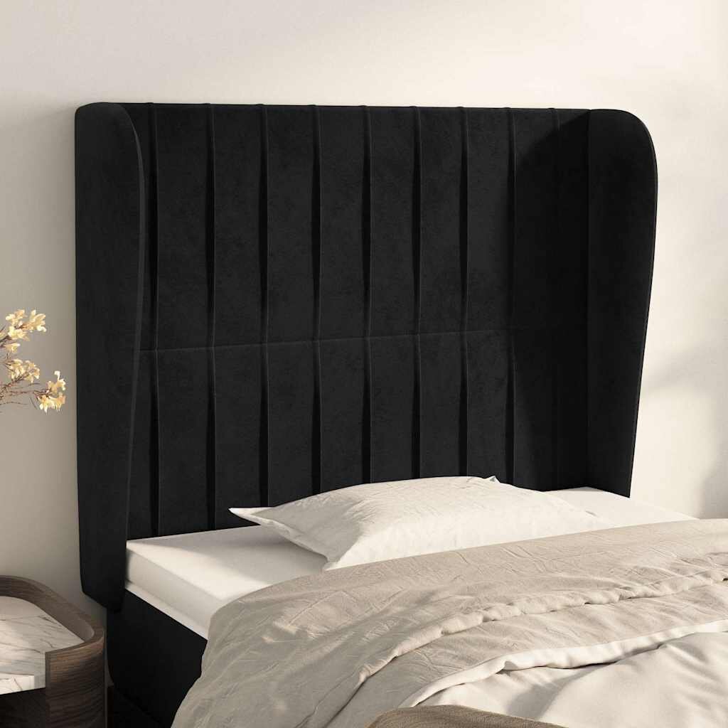 vidaXL Горна табла за легло с уши черна 83x23x118/128 см кадифе