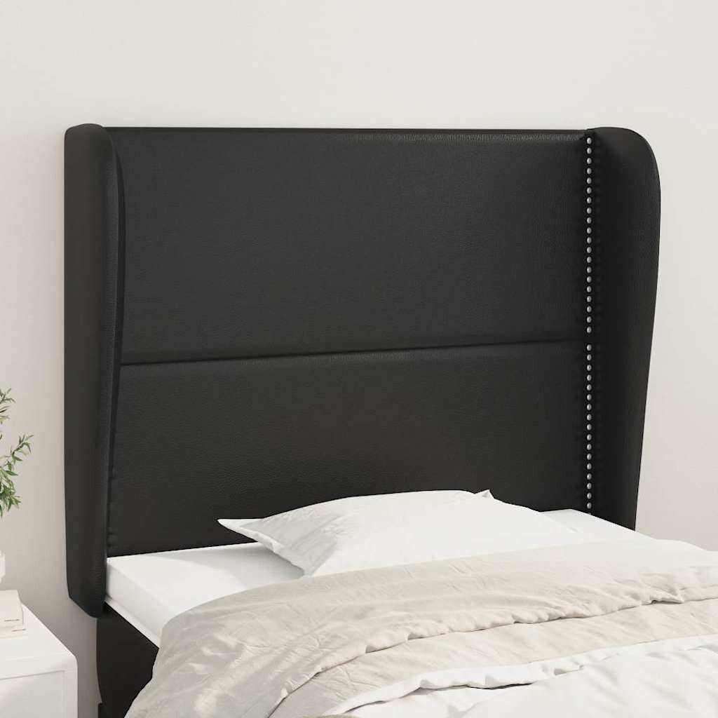 vidaXL Горна табла за легло с уши черна 93x23x118/128 см еко кожа