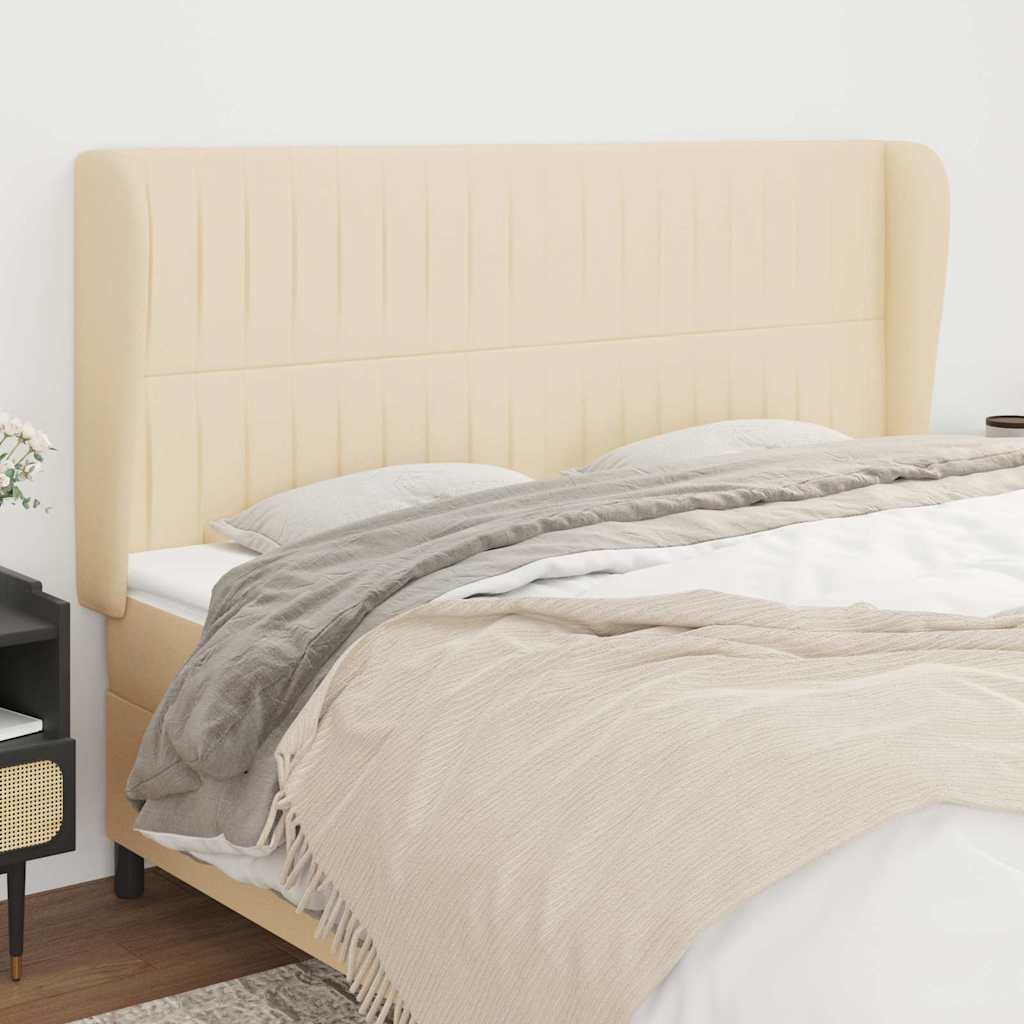 vidaXL Горна табла за легло с уши кремава 163x23x118/128 см плат