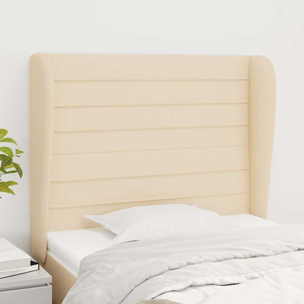 vidaXL Горна табла за легло с уши кремава 93x23x118/128 см плат