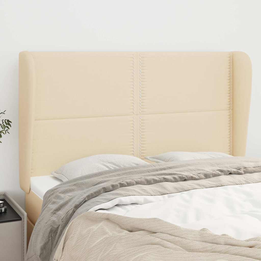 vidaXL Горна табла за легло с уши кремава147 x 23 x 118/128 см плат