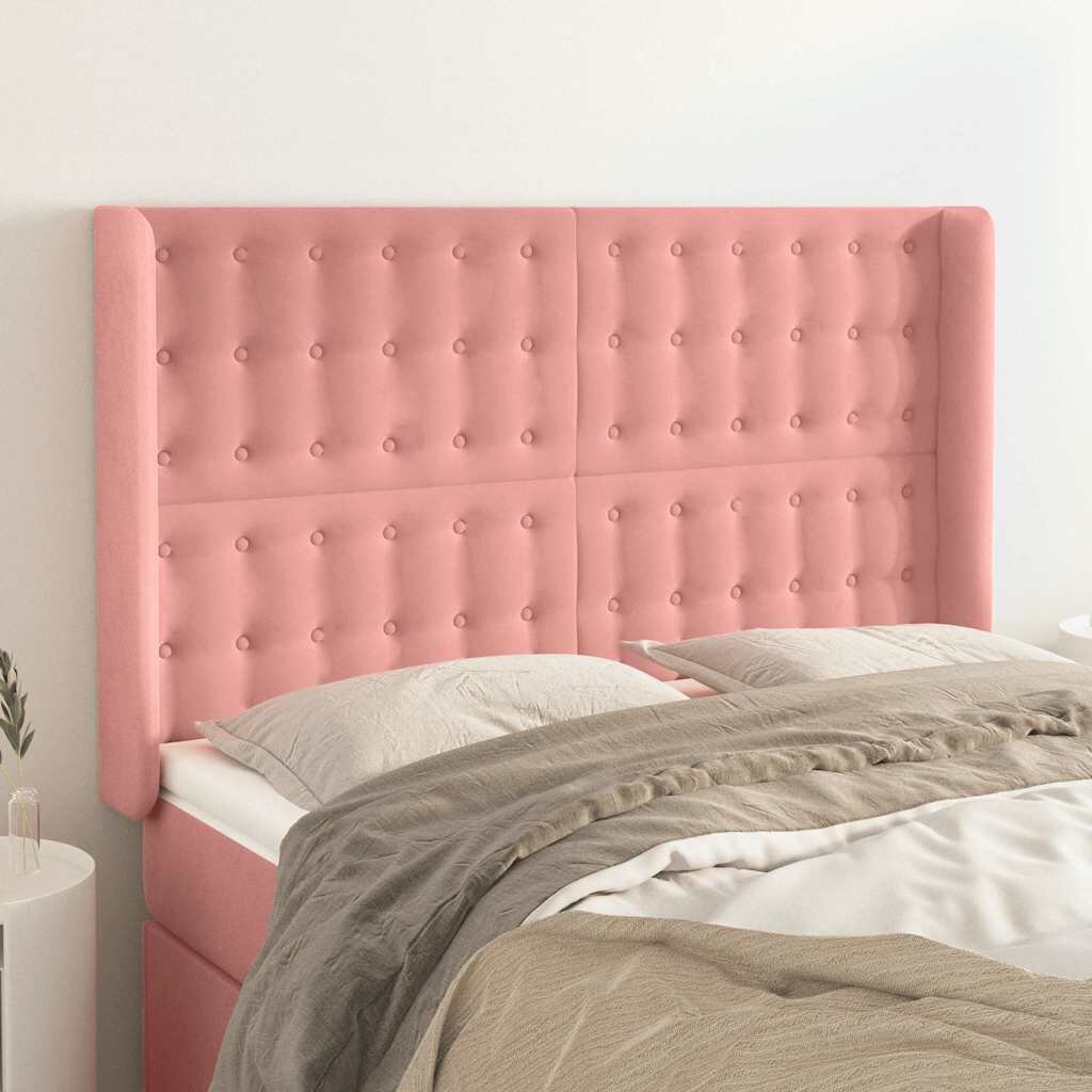vidaXL Горна табла за легло с уши розова 147x16x118/128 см кадифе