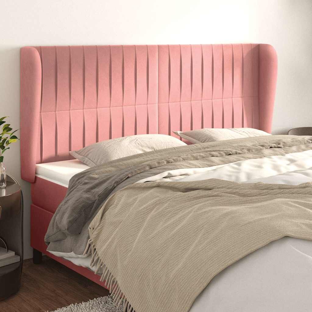 vidaXL Горна табла за легло с уши розова 163x23x118/128 см кадифе