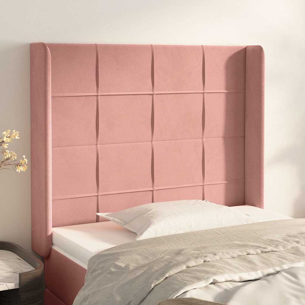 vidaXL Горна табла за легло с уши розова 83x16x118/128 см кадифе