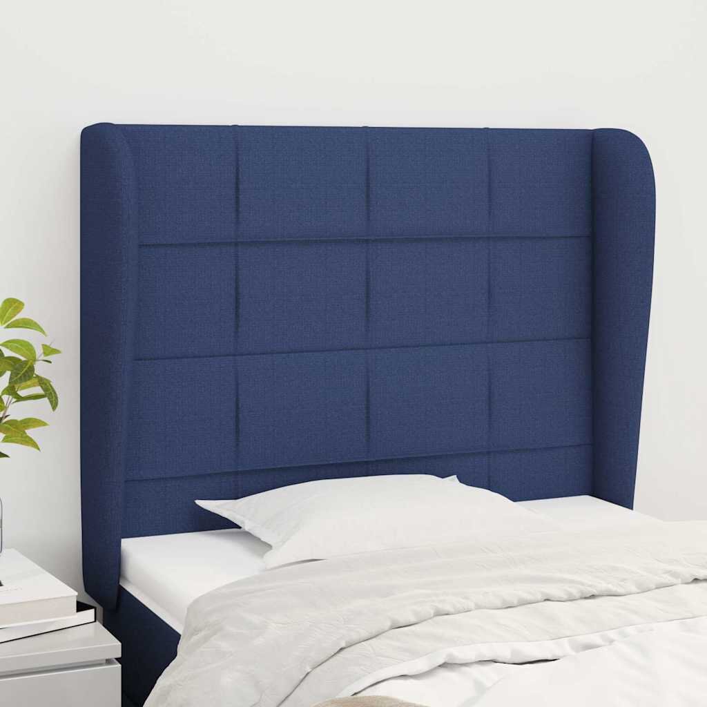 vidaXL Горна табла за легло с уши синя 103x23x118/128 см плат