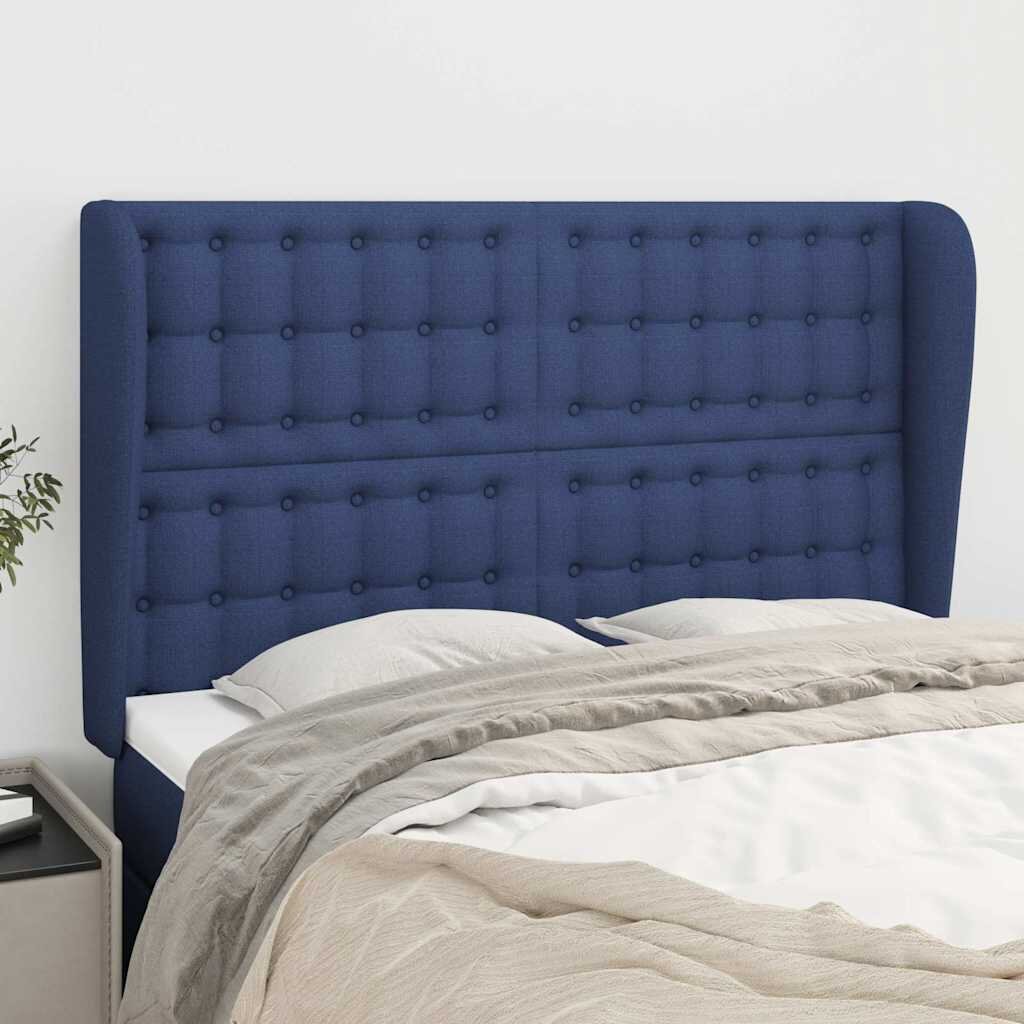 vidaXL Горна табла за легло с уши синя 147 x 23 x 118/128 см плат