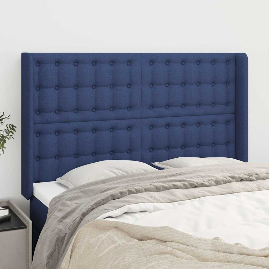 vidaXL Горна табла за легло с уши синя 147x16x118/128 см плат