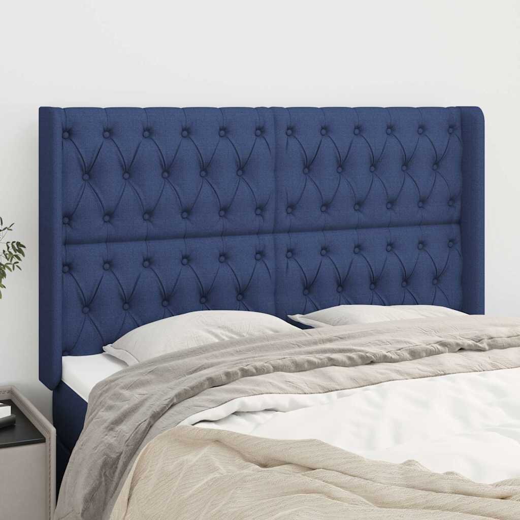 vidaXL Горна табла за легло с уши синя 163x16x118/128 см плат