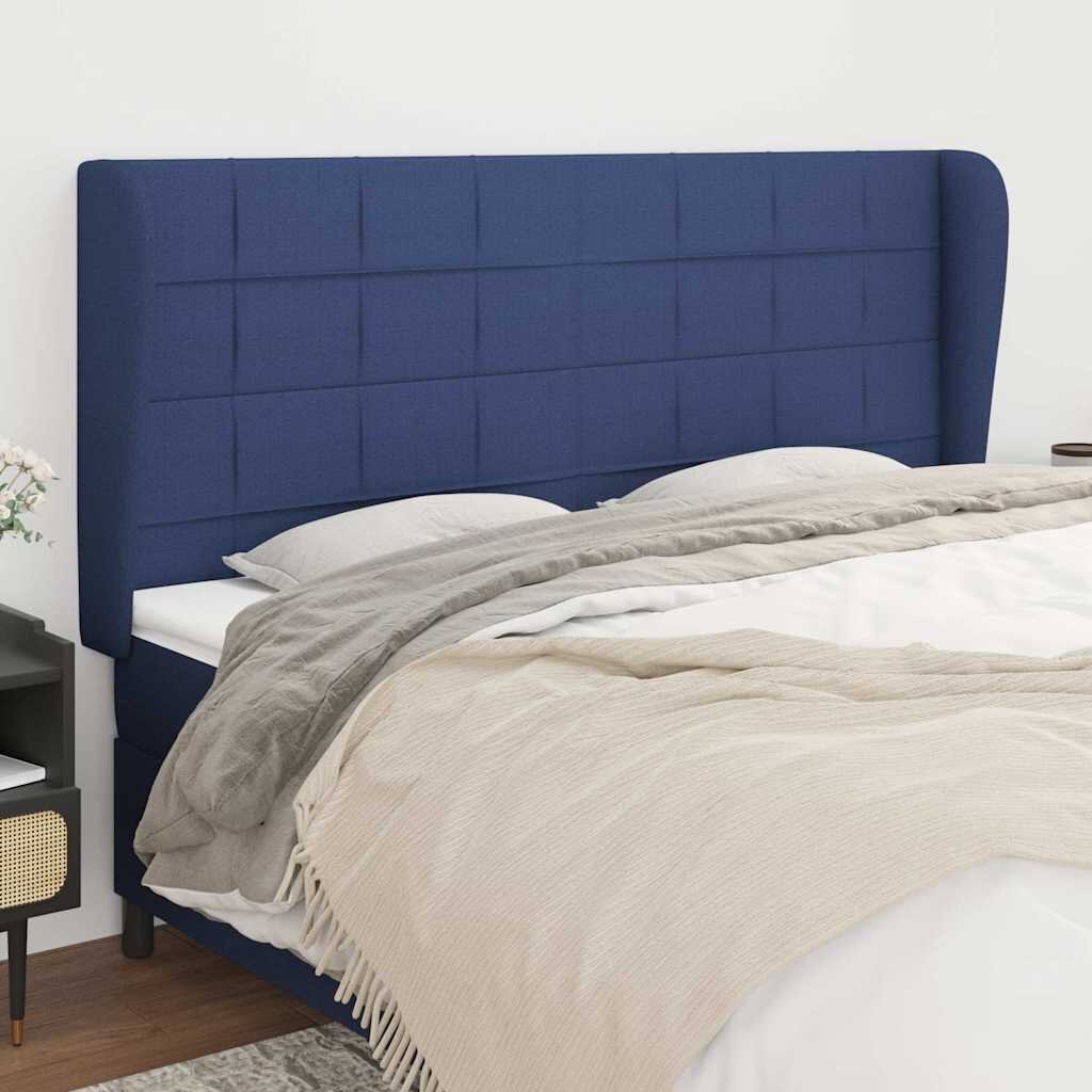 vidaXL Горна табла за легло с уши синя 163x23x118/128 см плат