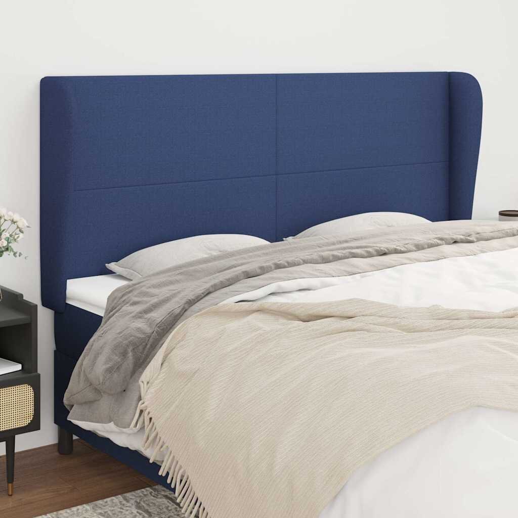vidaXL Горна табла за легло с уши синя 163x23x118/128 см плат