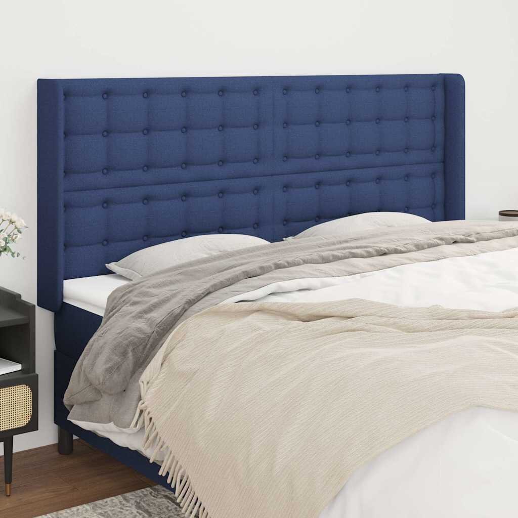 vidaXL Горна табла за легло с уши синя 183x16x118/128 см плат