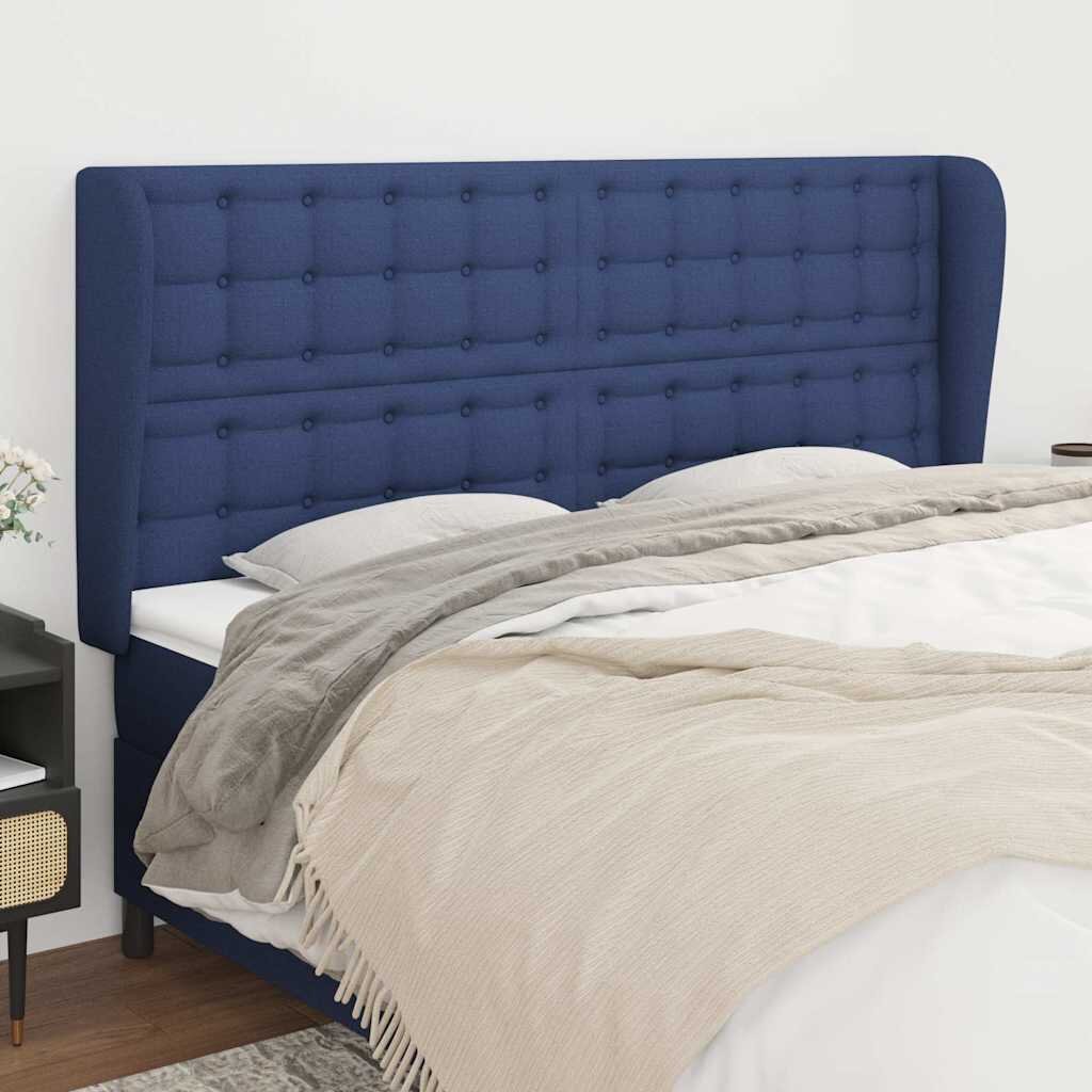 vidaXL Горна табла за легло с уши синя 183x23x118/128 см плат