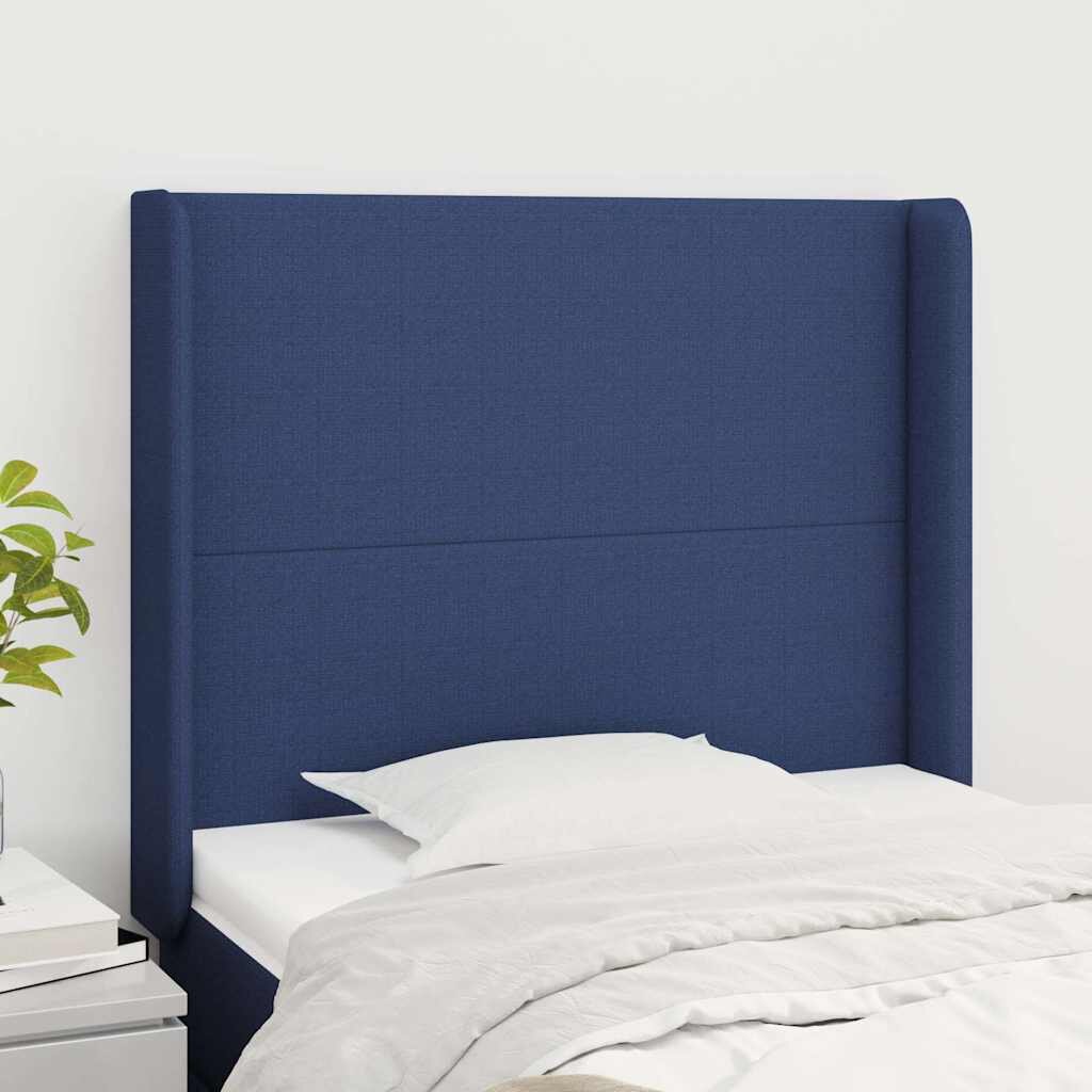 vidaXL Горна табла за легло с уши синя 83x16x118/128 см плат