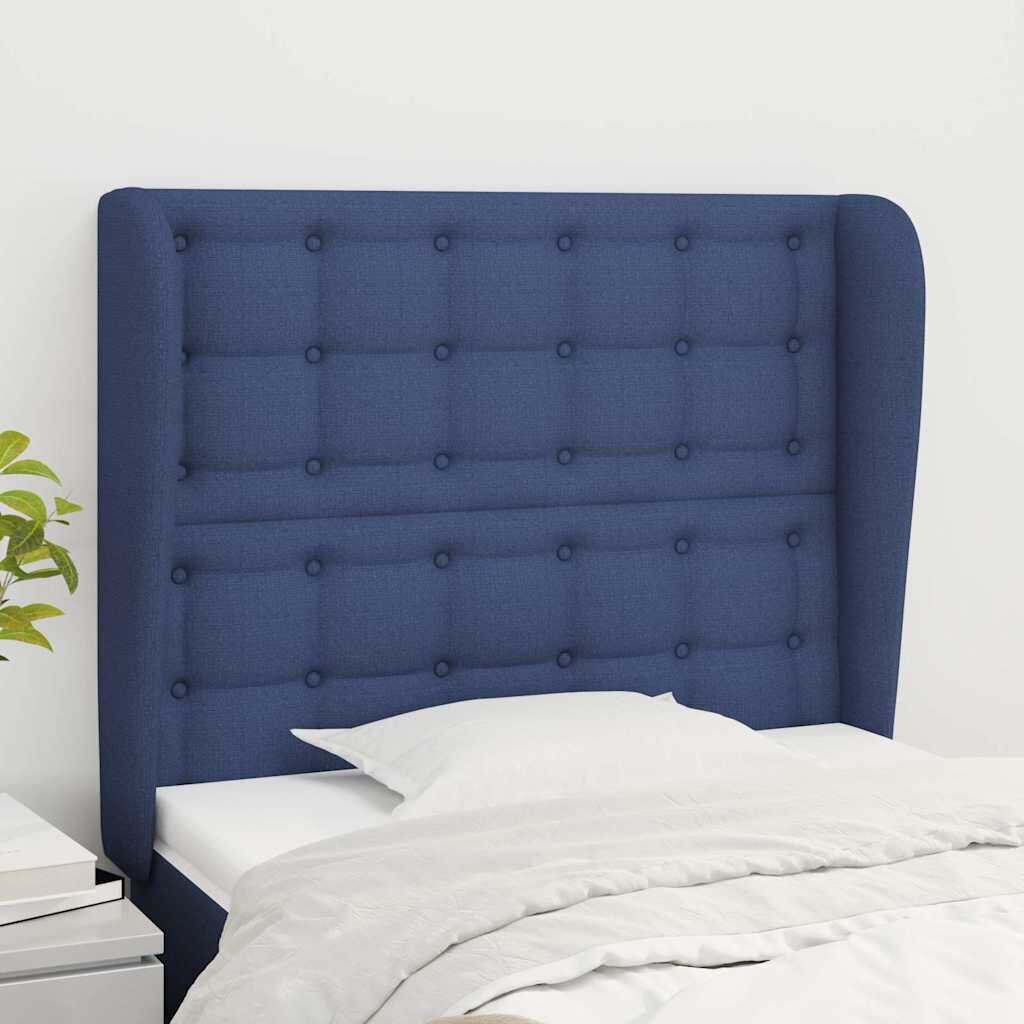 vidaXL Горна табла за легло с уши синя 83x23x118/128 см плат