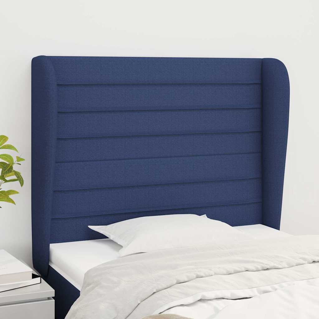 vidaXL Горна табла за легло с уши синя 83x23x118/128 см плат