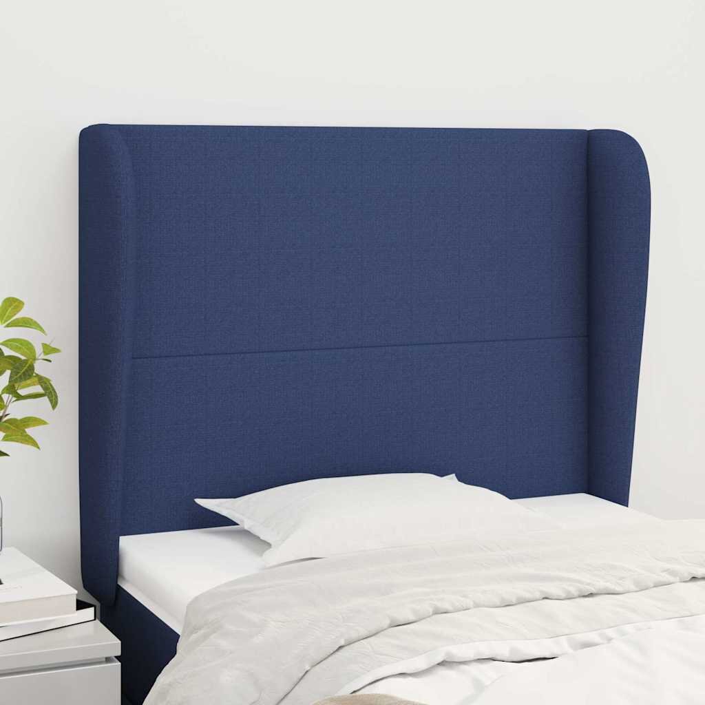 vidaXL Горна табла за легло с уши синя 83x23x118/128 см плат
