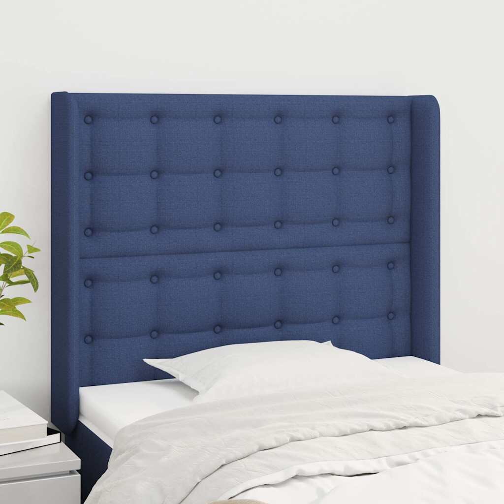 vidaXL Горна табла за легло с уши синя 93x16x118/128 см плат