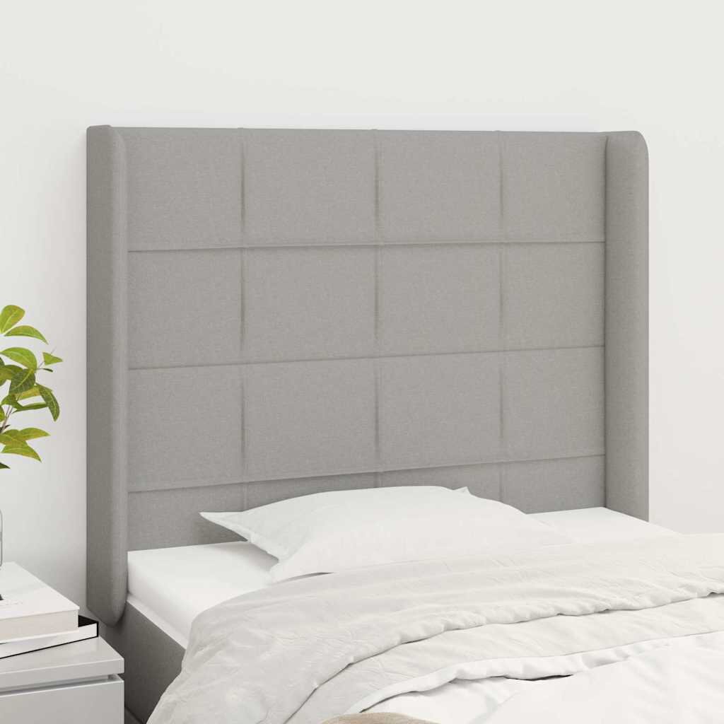 vidaXL Горна табла за легло с уши светлосива 103x16x118/128 см плат