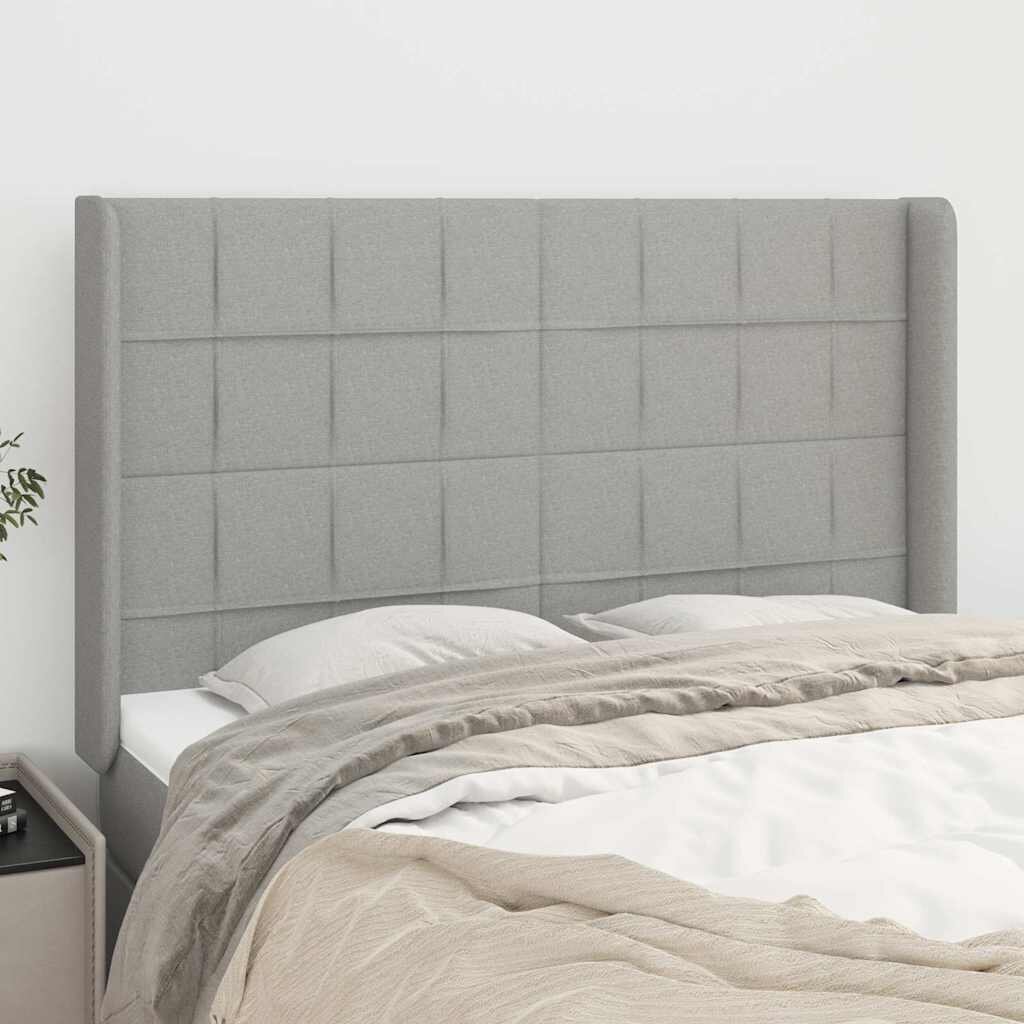 vidaXL Горна табла за легло с уши светлосива 147x16x118/128 см плат
