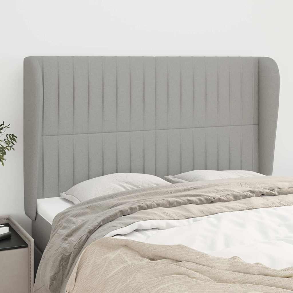vidaXL Горна табла за легло с уши светлосива 147x23x118/128 см плат