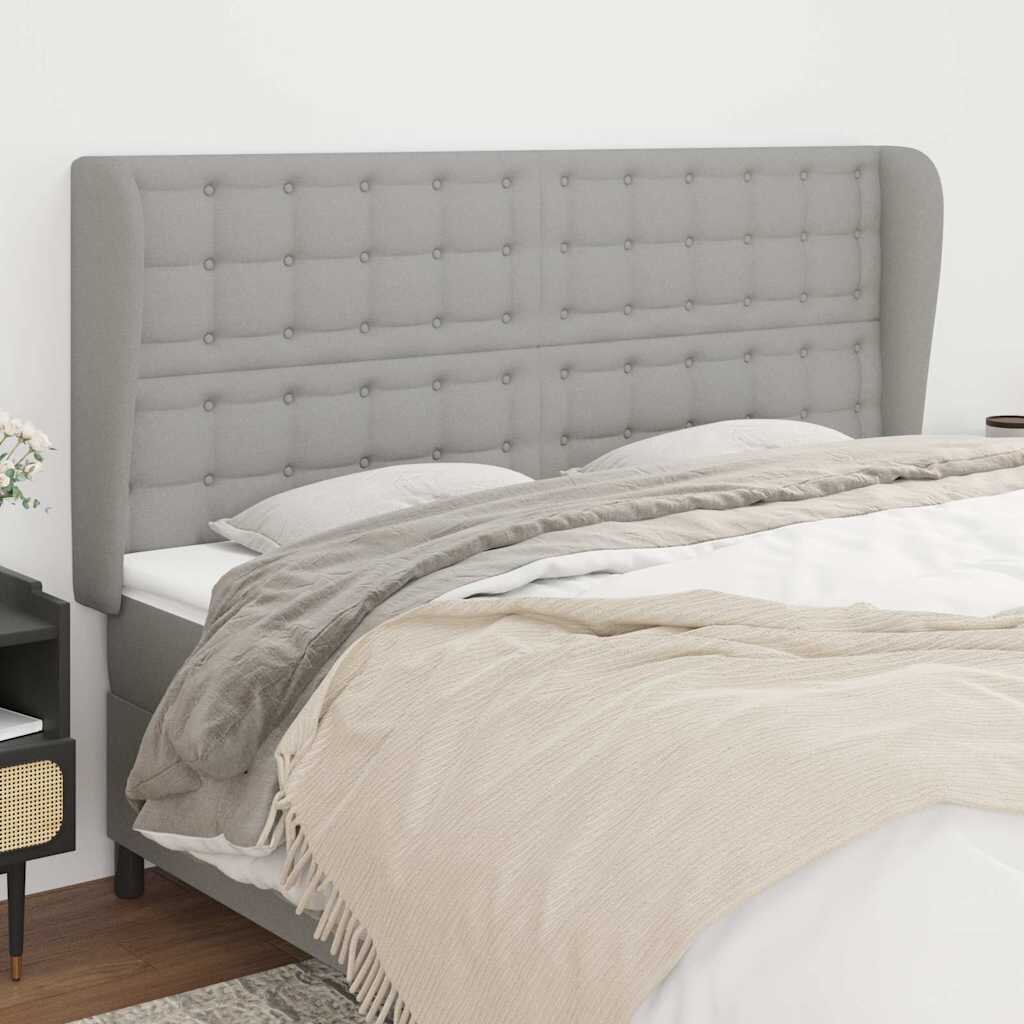 vidaXL Горна табла за легло с уши светлосива 163x23x118/128 см плат