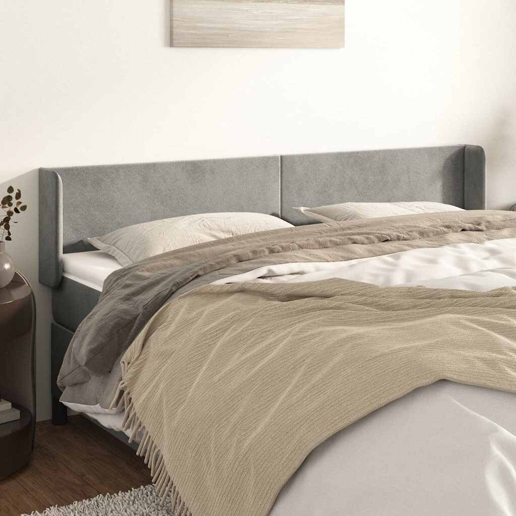 vidaXL Горна табла за легло с уши светлосива 183x16x78/88 см кадифе