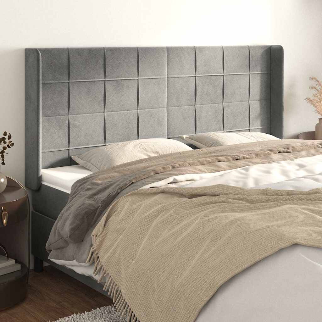 vidaXL Горна табла за легло с уши светлосива163x16x118/128см кадифе