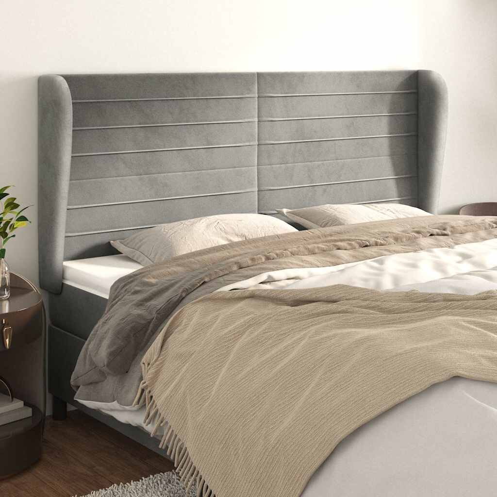 vidaXL Горна табла за легло с уши светлосива163x23x118/128 см кадифе