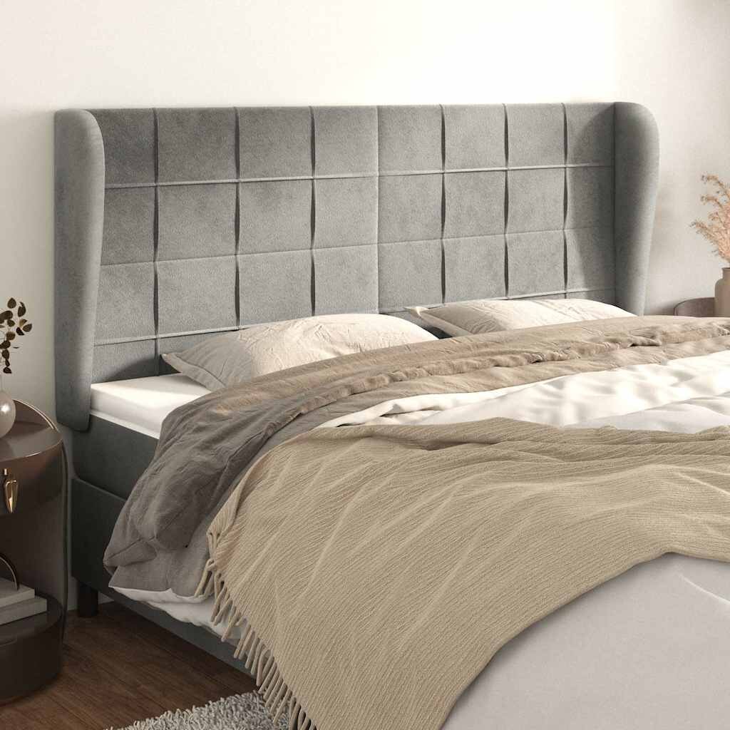 vidaXL Горна табла за легло с уши светлосива163x23x118/128 см кадифе