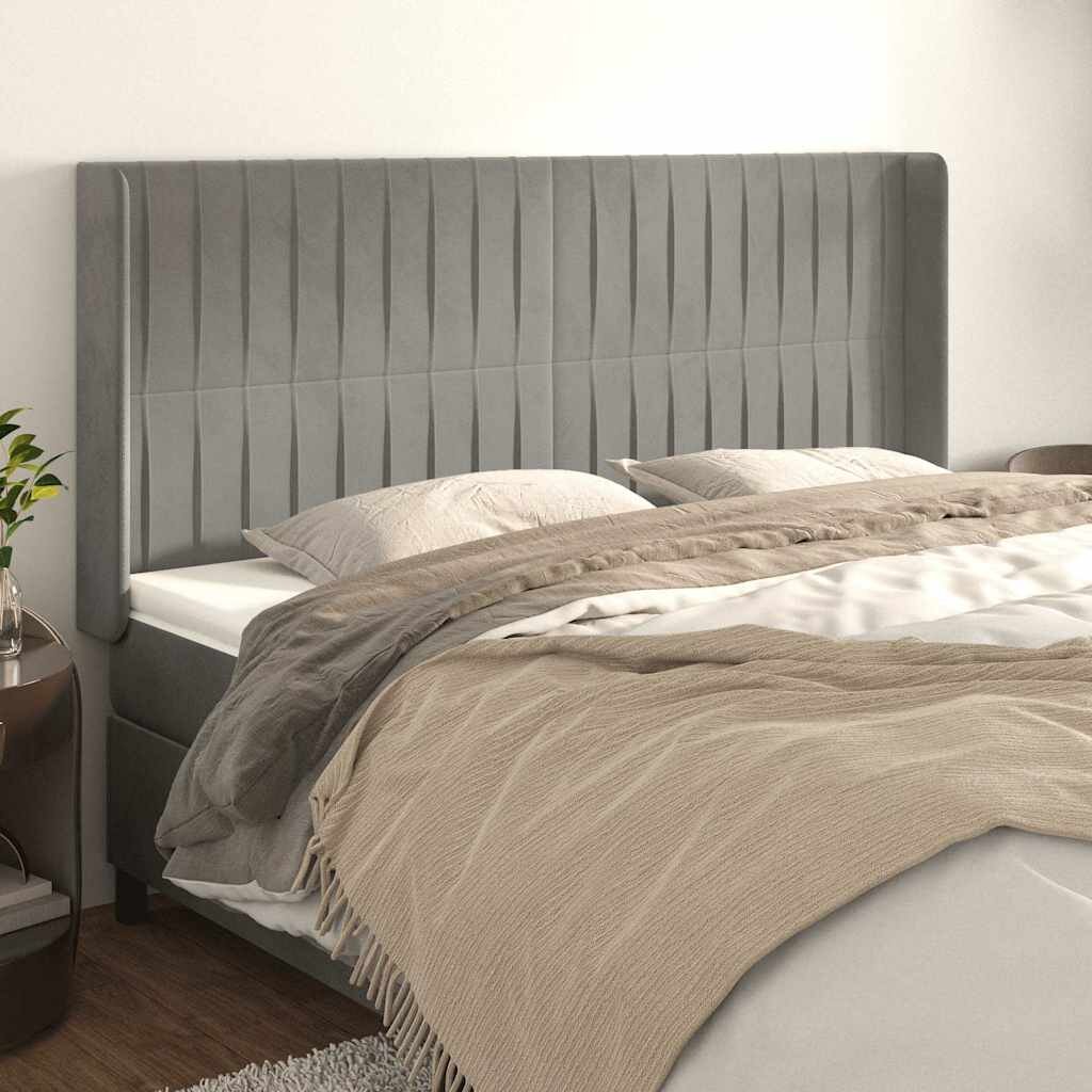 vidaXL Горна табла за легло с уши светлосива183x16x118/128см кадифе