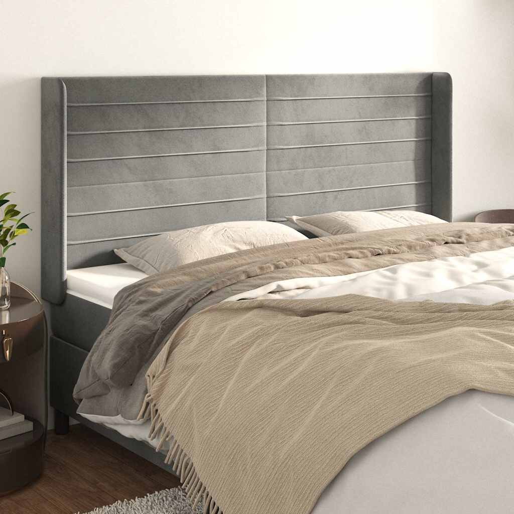 vidaXL Горна табла за легло с уши светлосива183x16x118/128см кадифе
