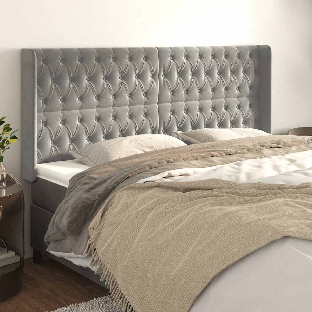 vidaXL Горна табла за легло с уши светлосива183x16x118/128см кадифе