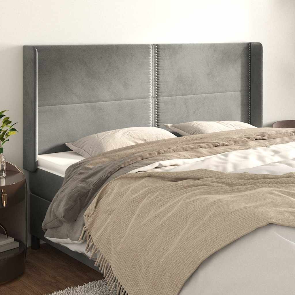 vidaXL Горна табла за легло с уши светлосива203x16x118/128см кадифе