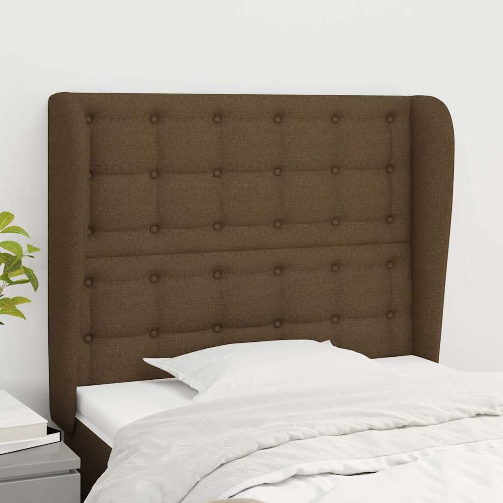 vidaXL Горна табла за легло с уши тъмнокафява 103x23x118/128см плат
