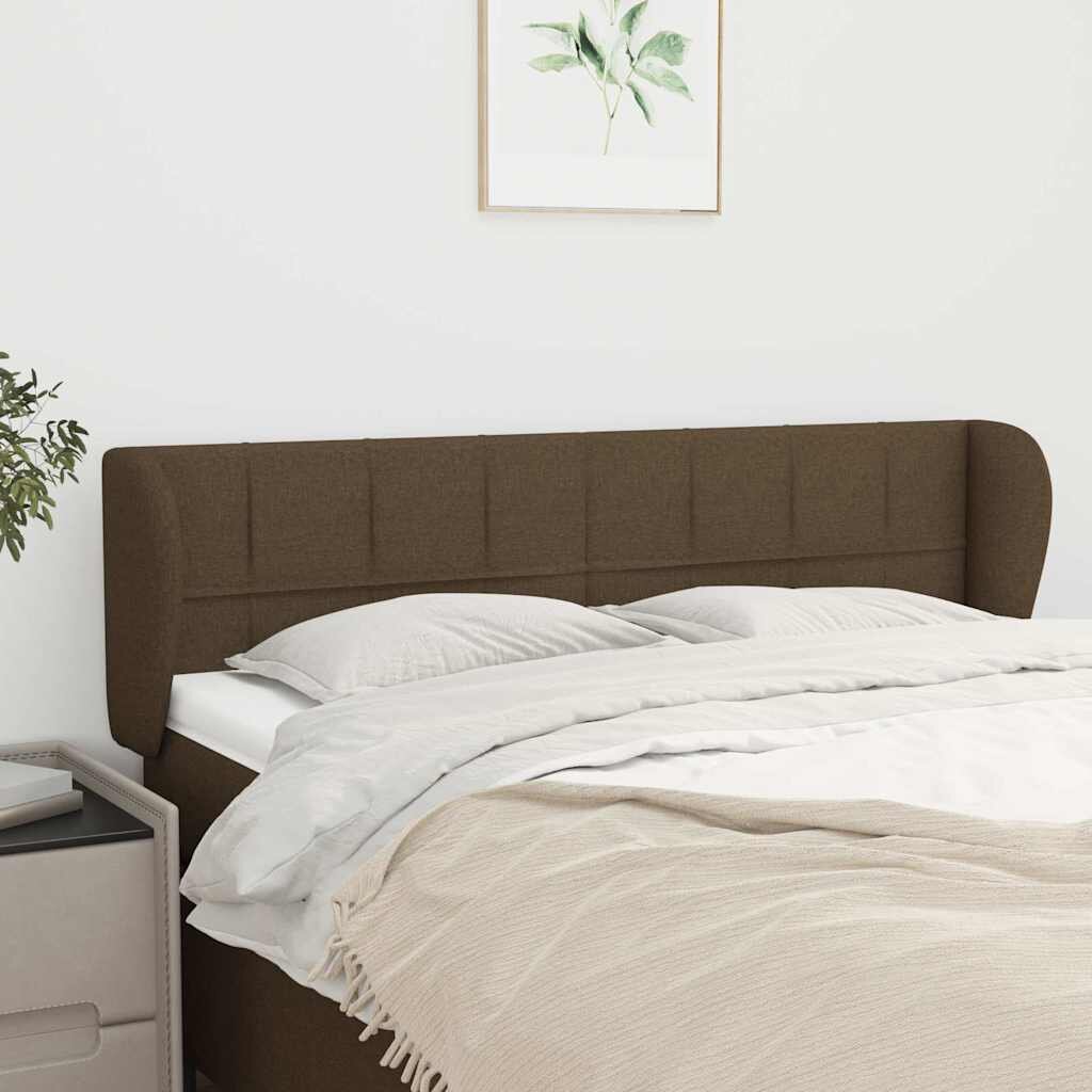 vidaXL Горна табла за легло с уши тъмнокафява 147x23x78/88 см плат