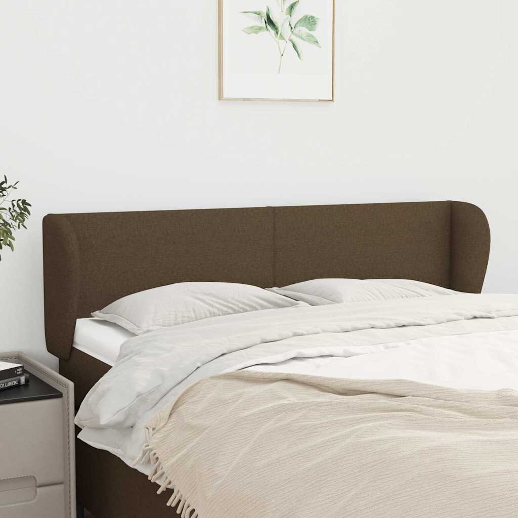 vidaXL Горна табла за легло с уши тъмнокафява 147x23x78/88 см плат