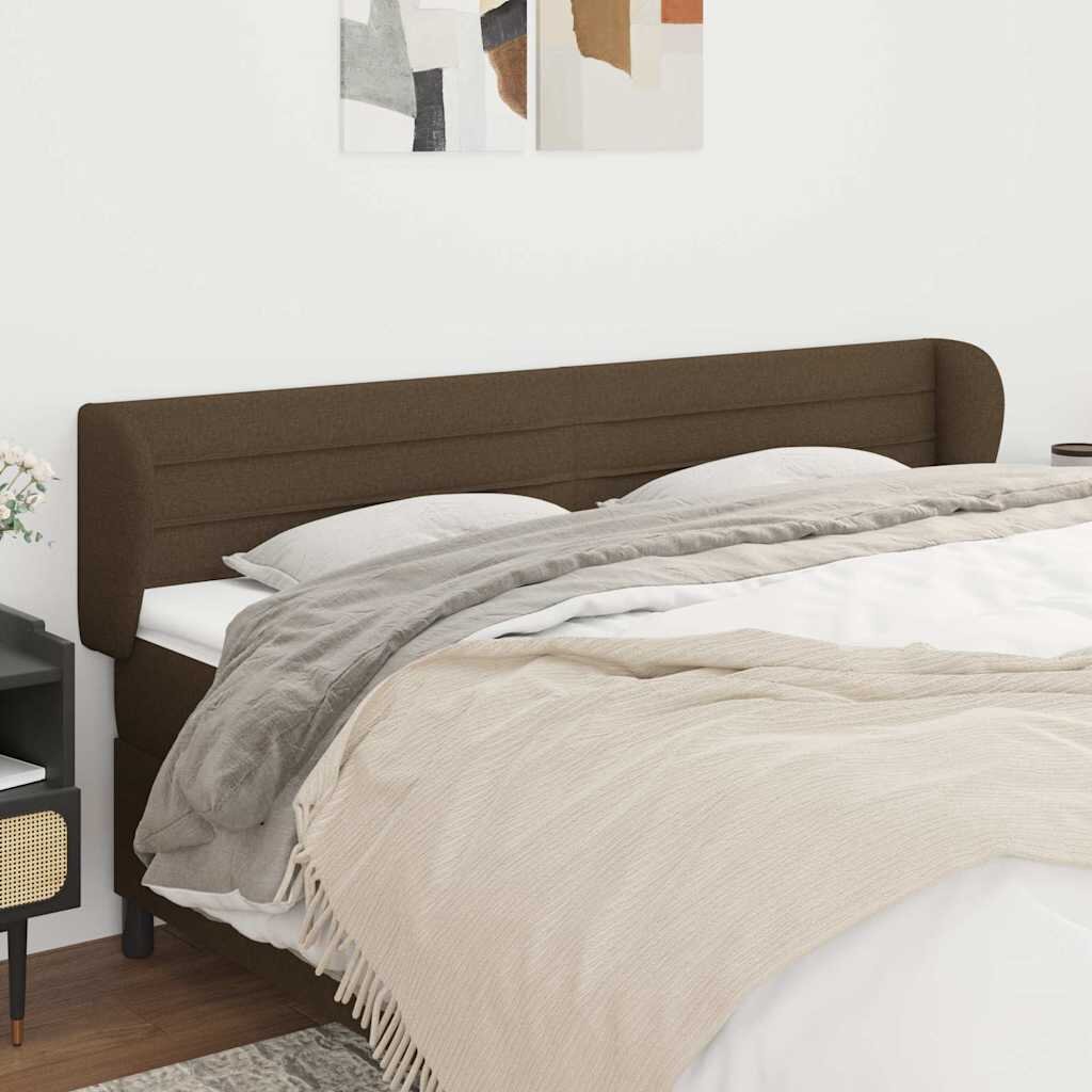 vidaXL Горна табла за легло с уши тъмнокафява 183x23x78/88 см плат