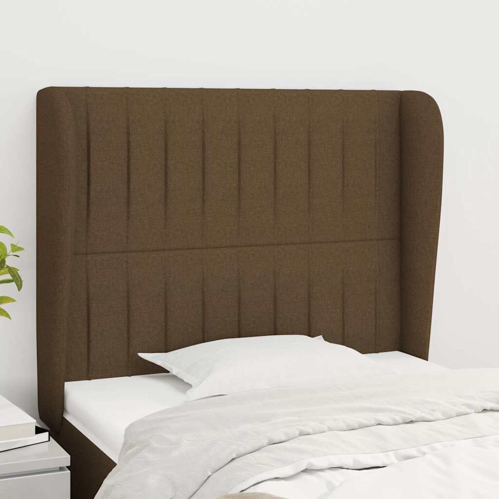 vidaXL Горна табла за легло с уши тъмнокафява 93x23x118/128 см плат