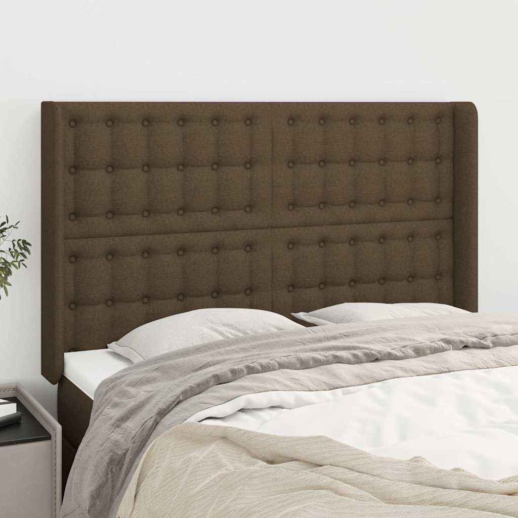 vidaXL Горна табла за легло с уши тъмнокафява147x16x118/128 см плат